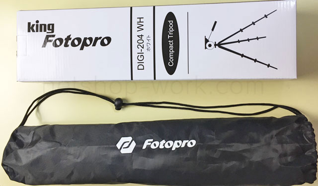 三脚KingFotoproDIGI204WHの箱と付属品